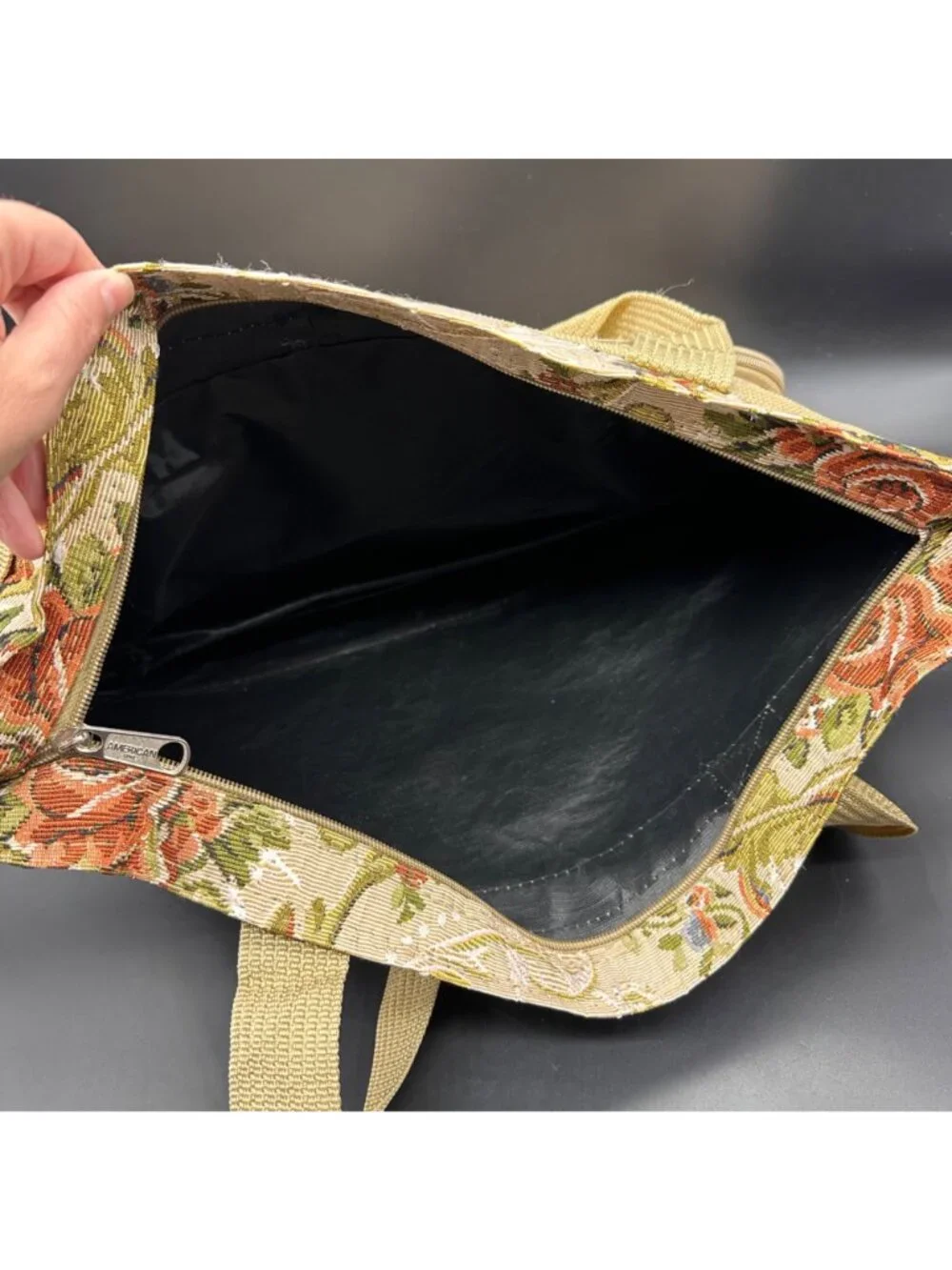 Vintage Floral Tapestry Tote Bag Orange Beige Rose Flowers Travel Bovano USA